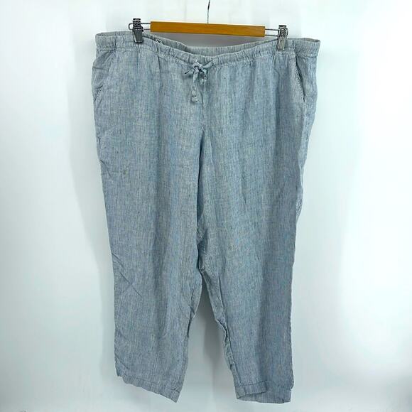 J. Jill Love Linen 100% linen striped elastic drawstring waist pull on pants L - Picture 1 of 7